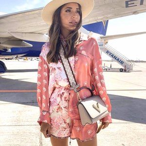 NWT ZARA FLOWY PRINTED TOP SHIRT BEIGE/PINK